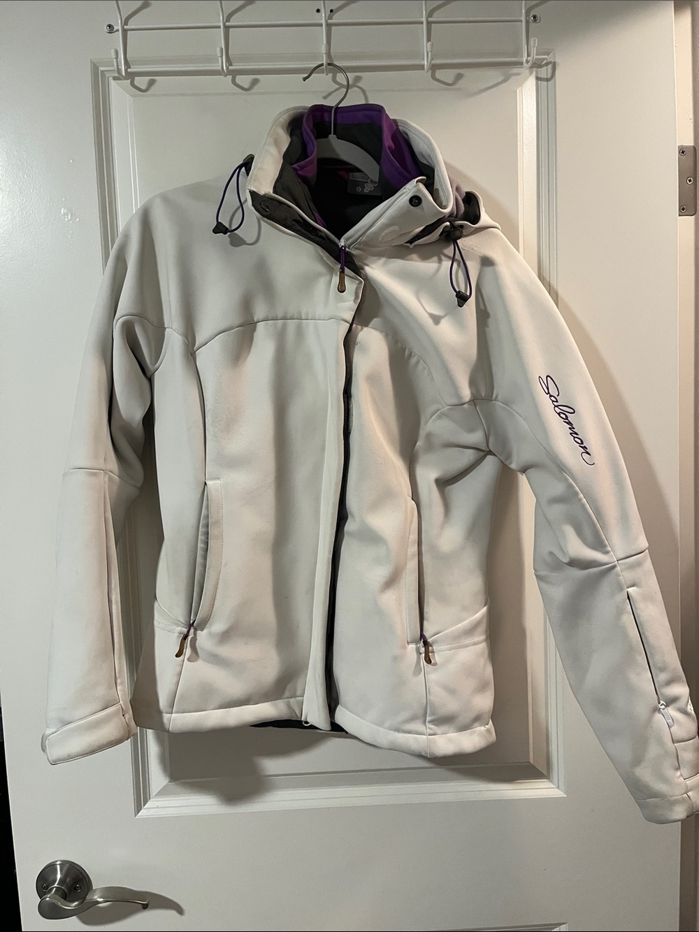 Salomon Women's White Ski Softshell Jacket with Purple Accents